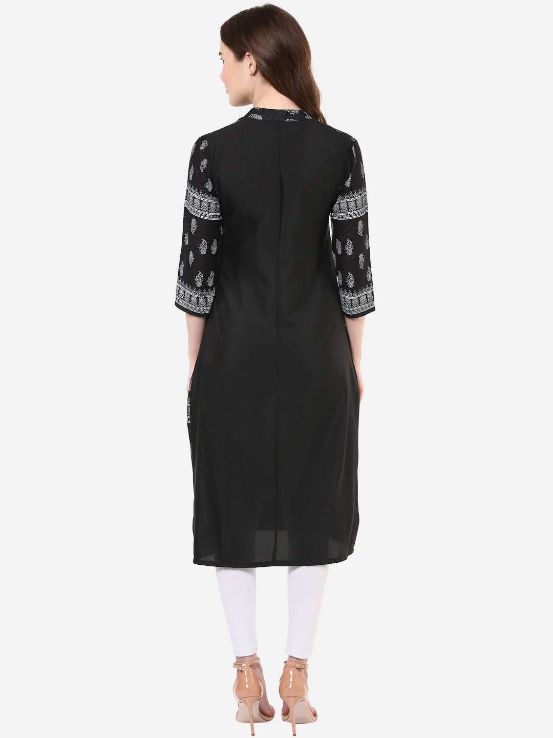 Women's Black and White Stylish Double Slit Flap Kurti