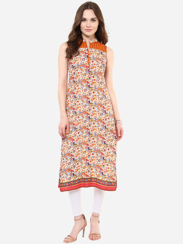 Women's Orange and Gold Paisley thread Work Kurti