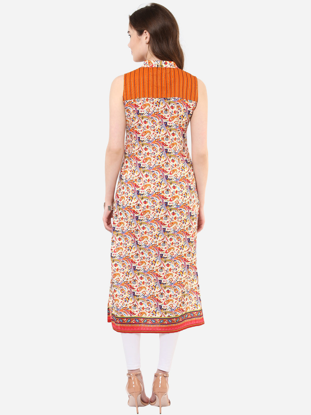 Women's Orange and Gold Paisley thread Work Kurti