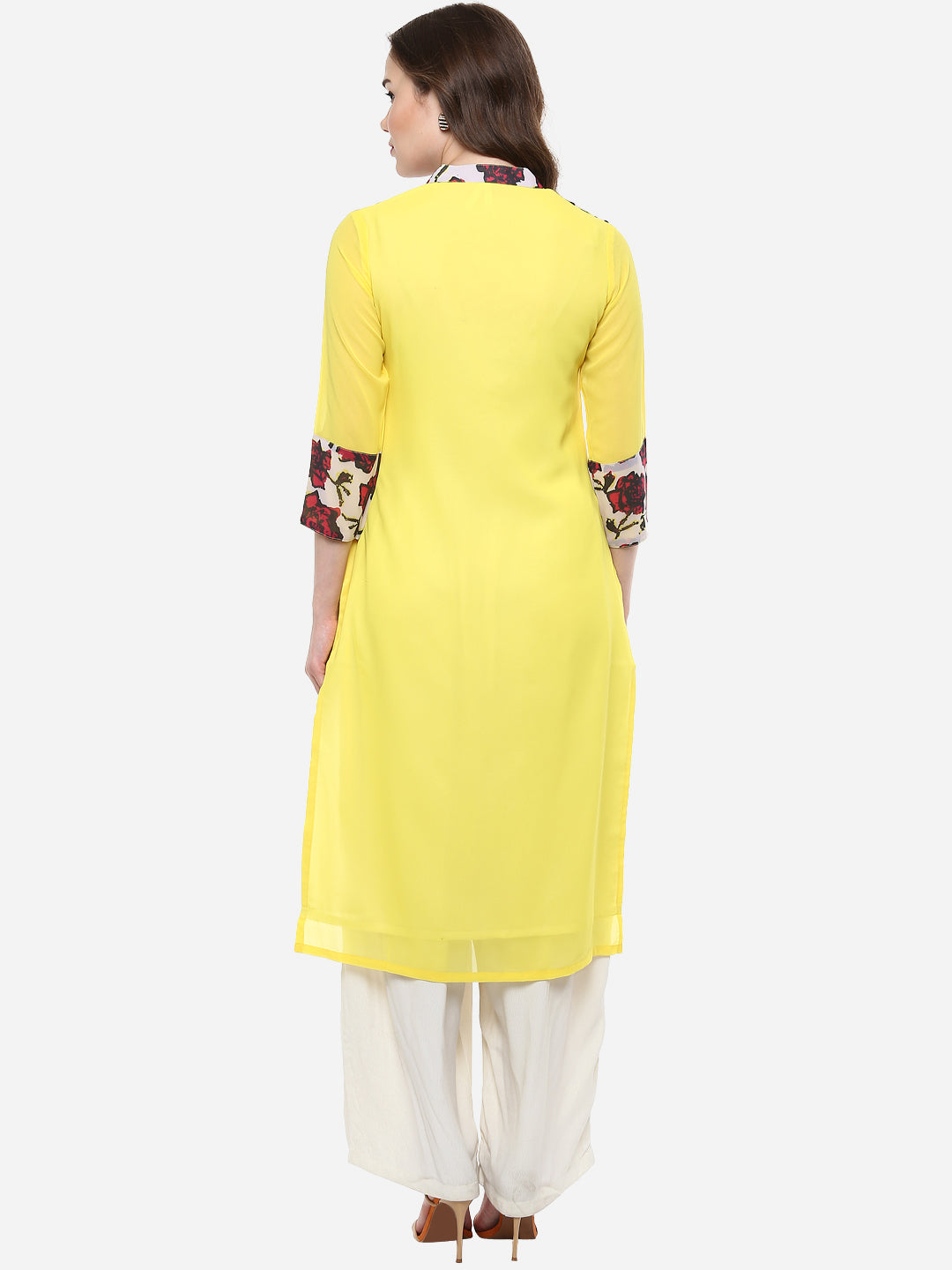 Women's Georgette Red and Yellow Rose Kurti
