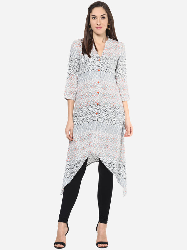 Women's Orange and Grey Front Button Kurti