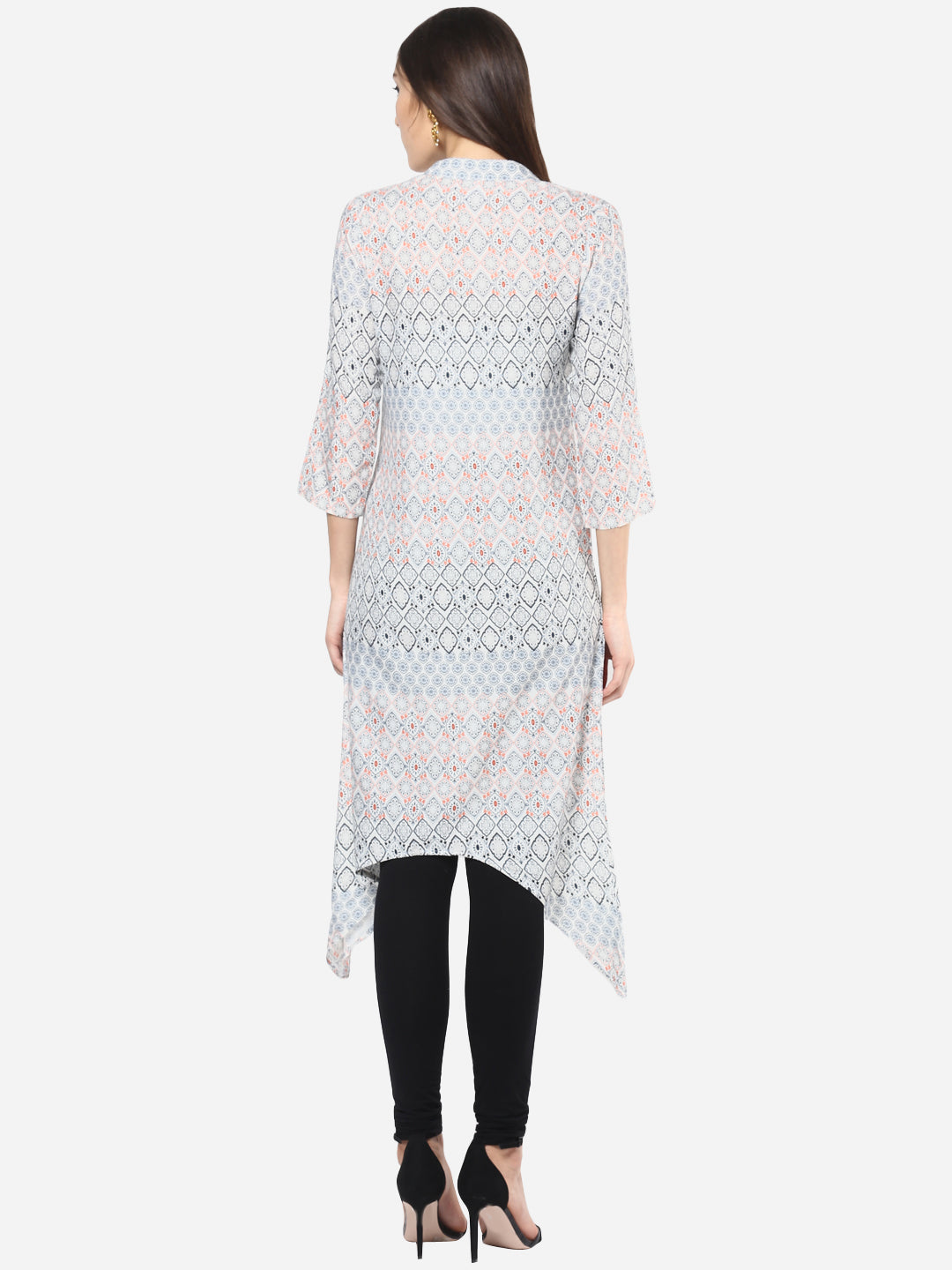Women's Orange and Grey Front Button Kurti