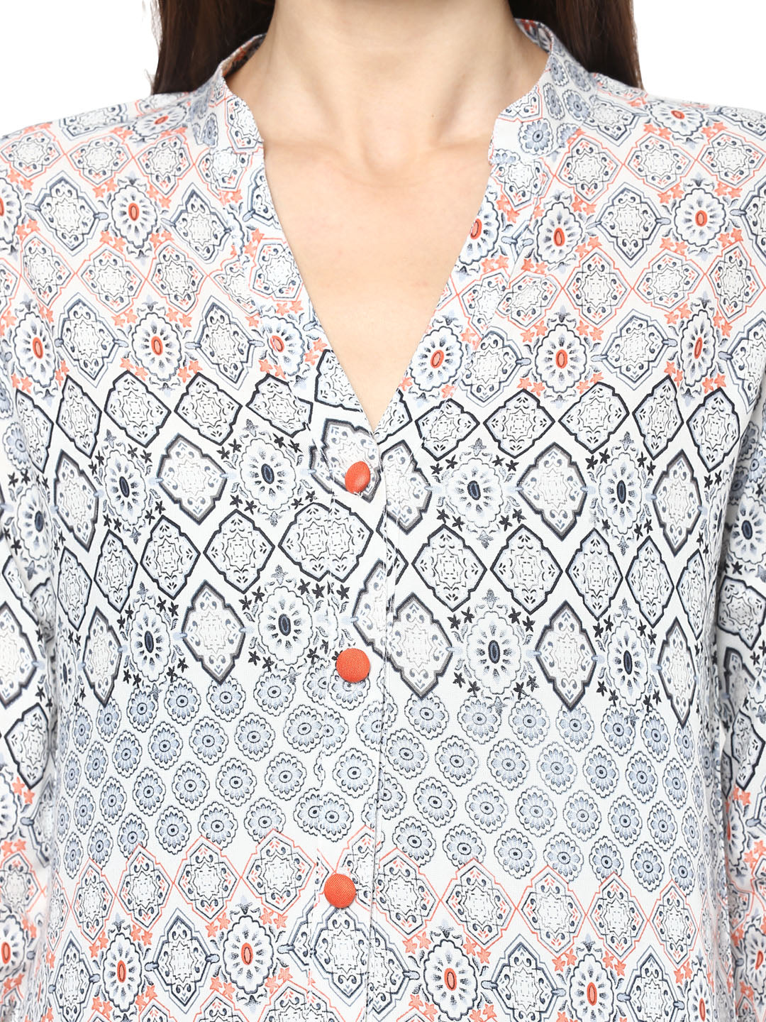 Women's Orange and Grey Front Button Kurti