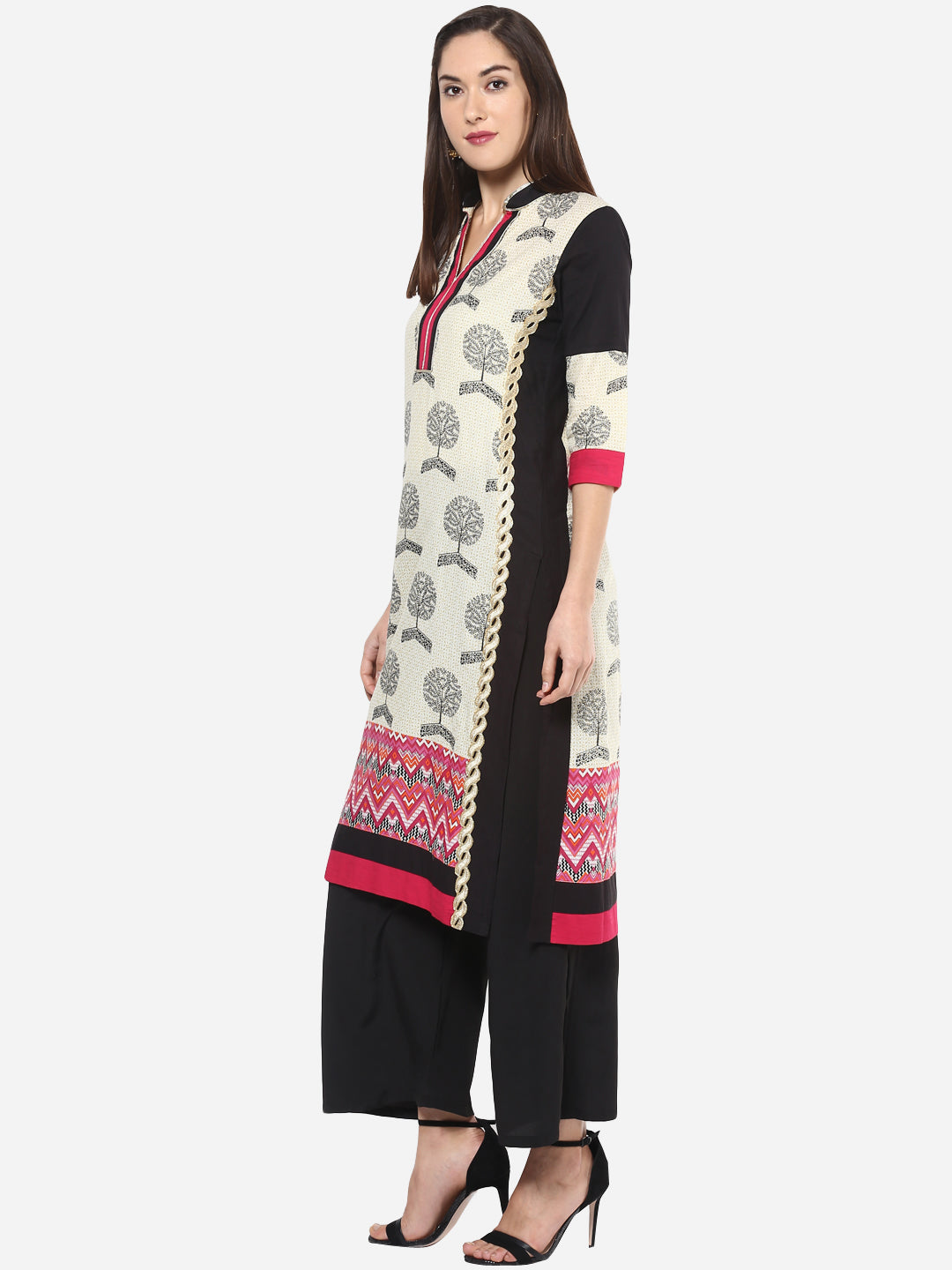Buy Off White Cotton Black Lace Straight Set by ASRUMO at Ogaan Market  Online Shopping Site