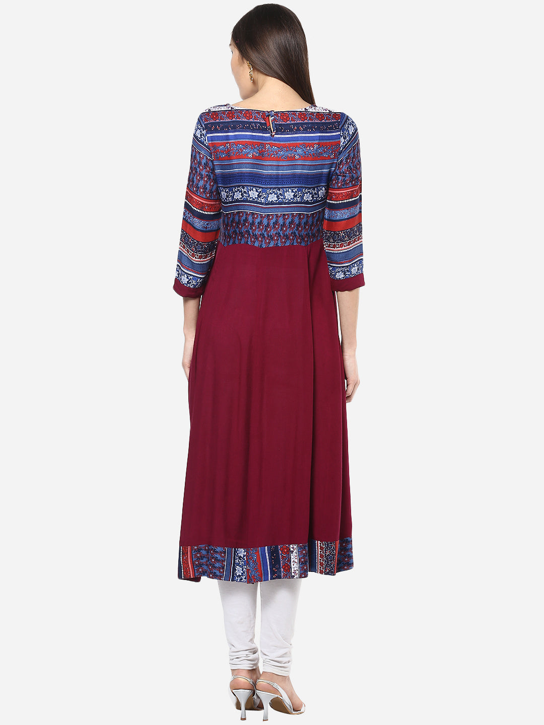 Women's Maroon Blue Anarkali Kurti
