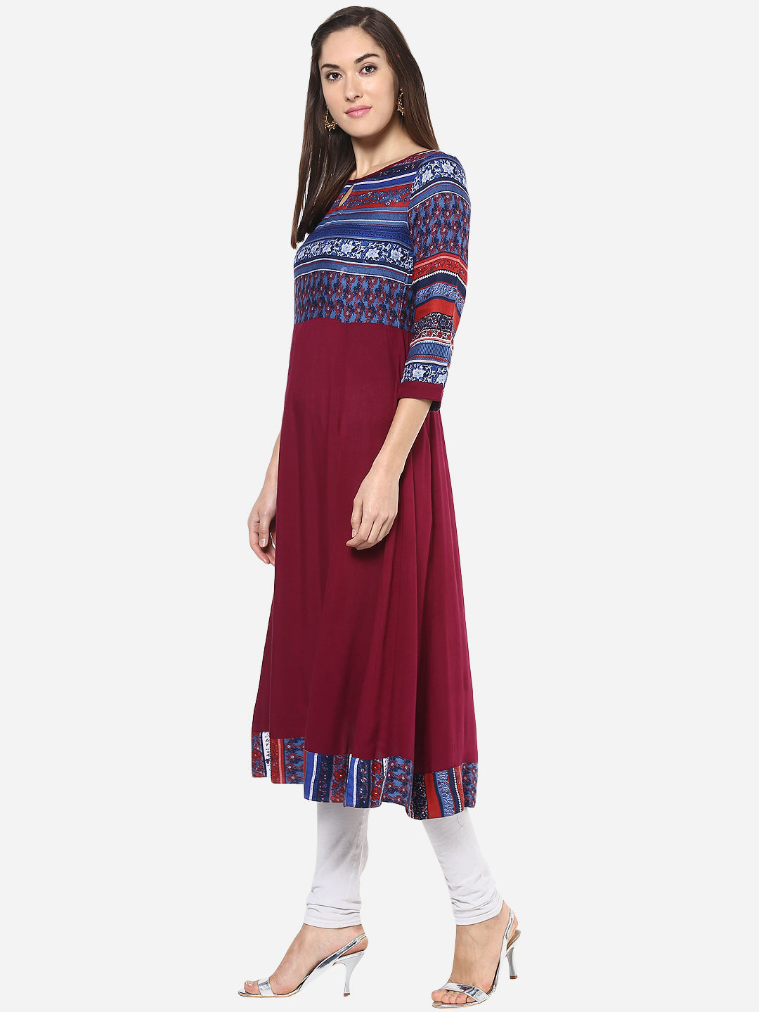 Women's Maroon Blue Anarkali Kurti