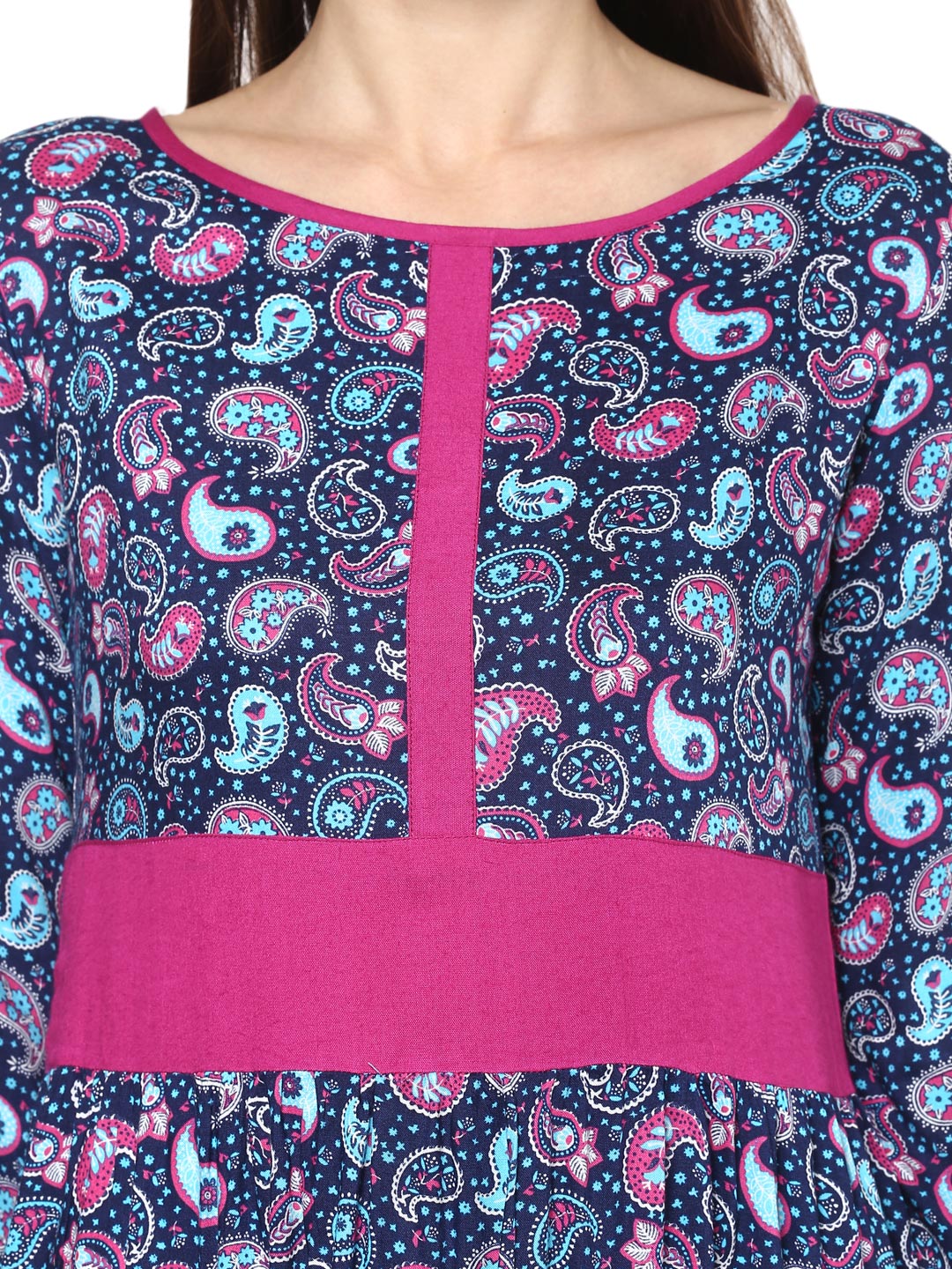 Women's Pink and Blue Multi tiered Anarkali Kurti