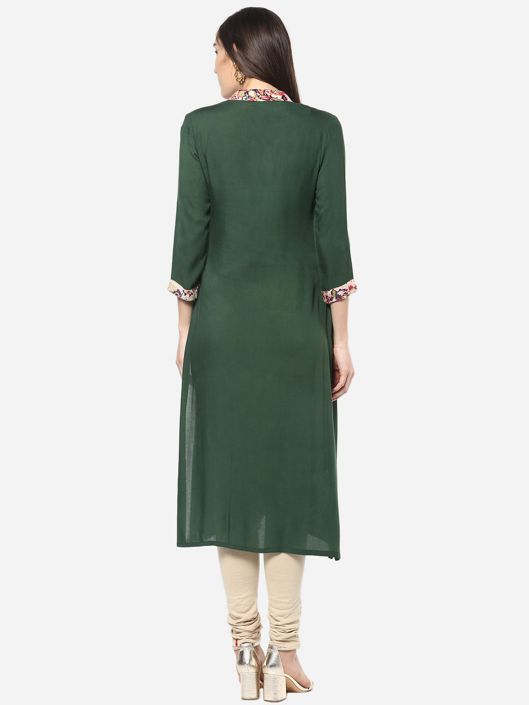 Women's Green and Multi colored Floral Pleated Kurti