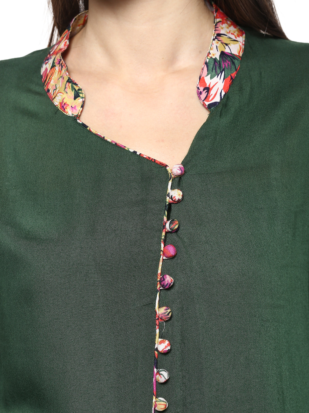 Women's Green and Multi colored Floral Pleated Kurti
