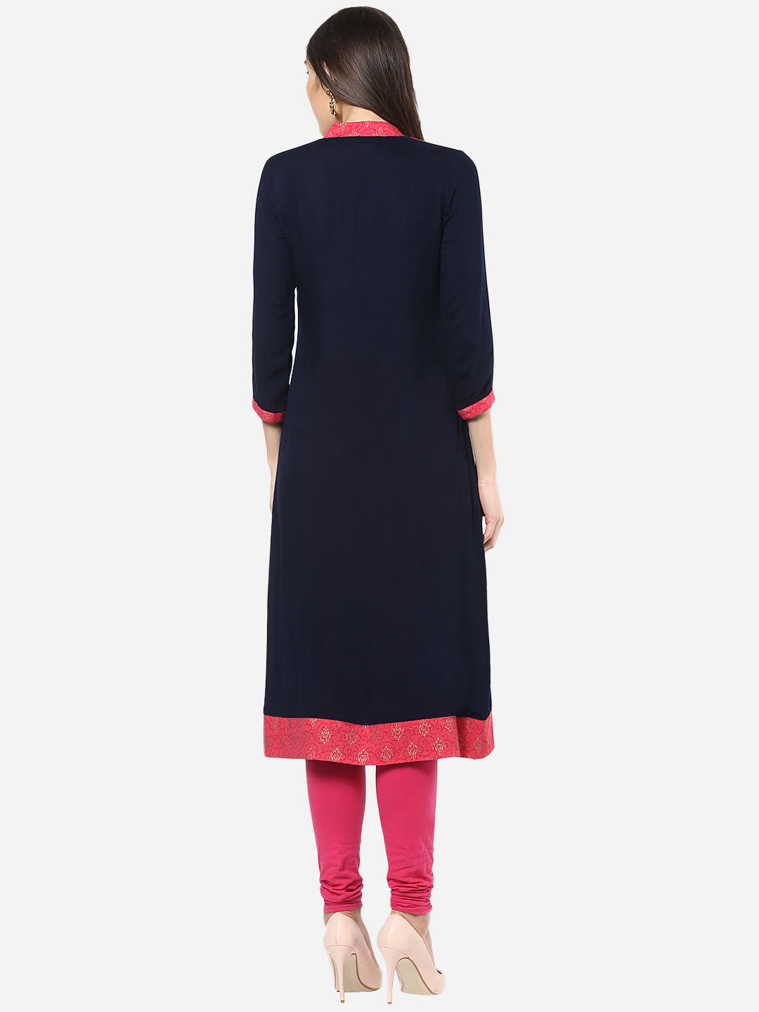 Women's Red and Navy Blue Jacket Style Anarkali Kurti