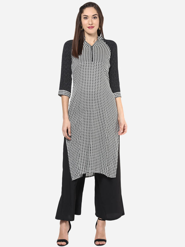 Women's Black and White Raglan Sleeve Kurti