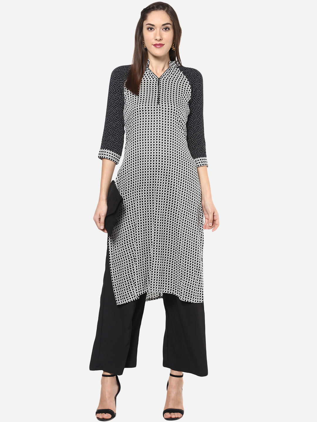 Women's Black and White Raglan Sleeve Kurti