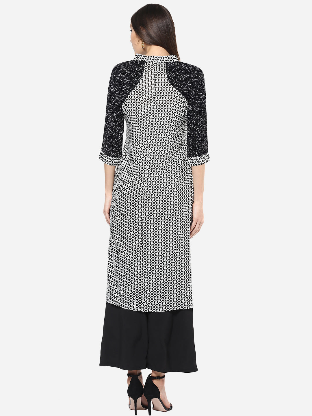 Women's Black and White Raglan Sleeve Kurti