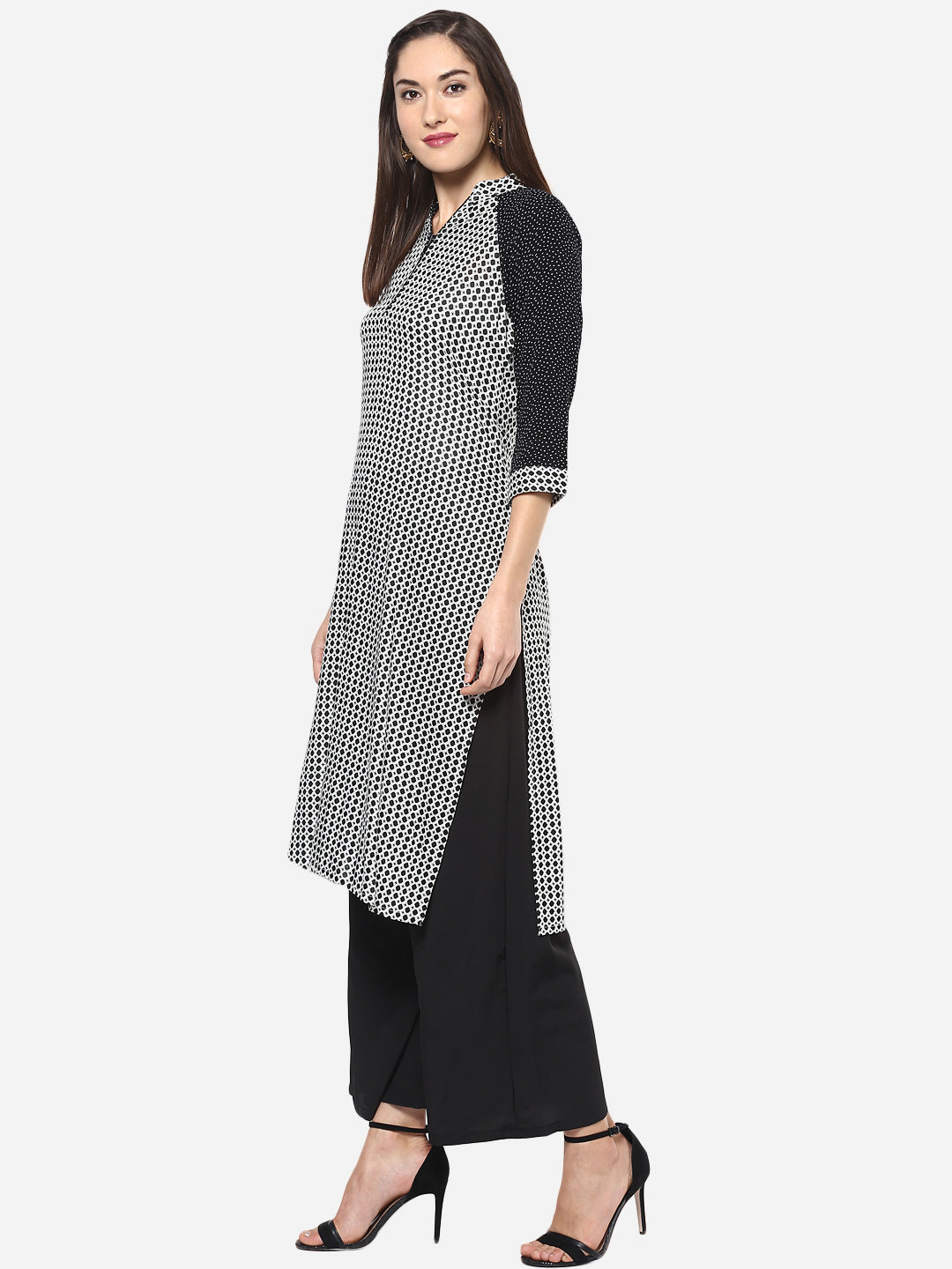 Women's Black and White Raglan Sleeve Kurti
