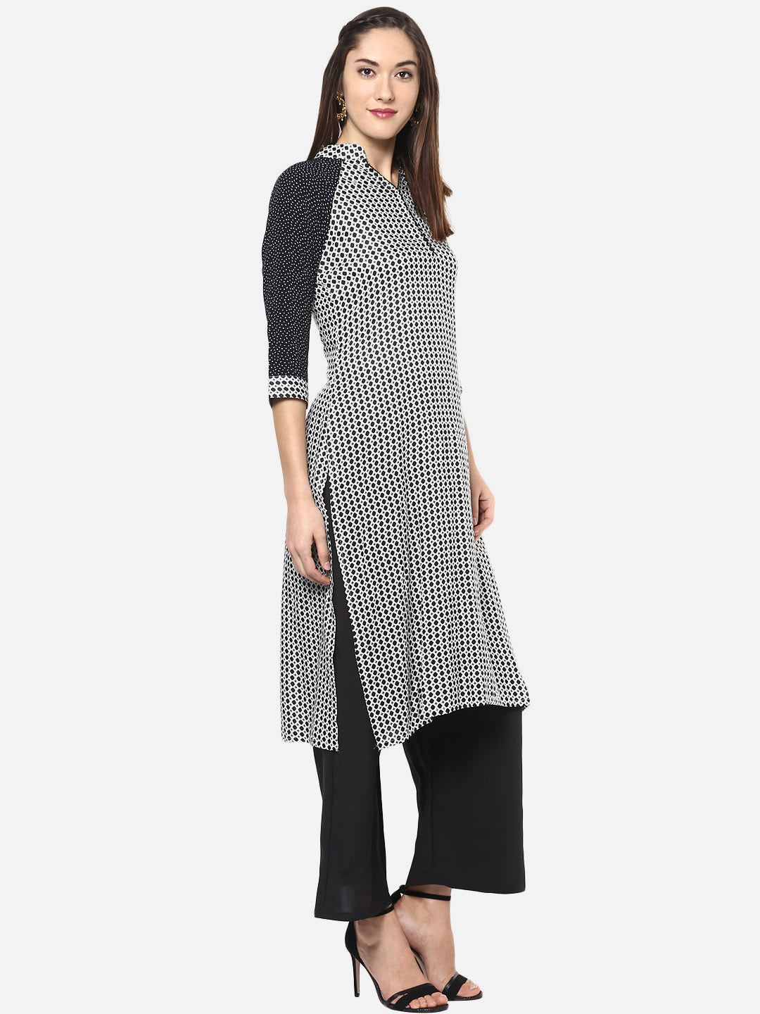 Women's Black and White Raglan Sleeve Kurti