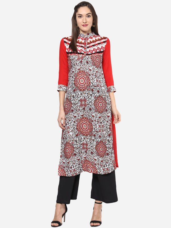 Women's Red and Black Rayon Kurti