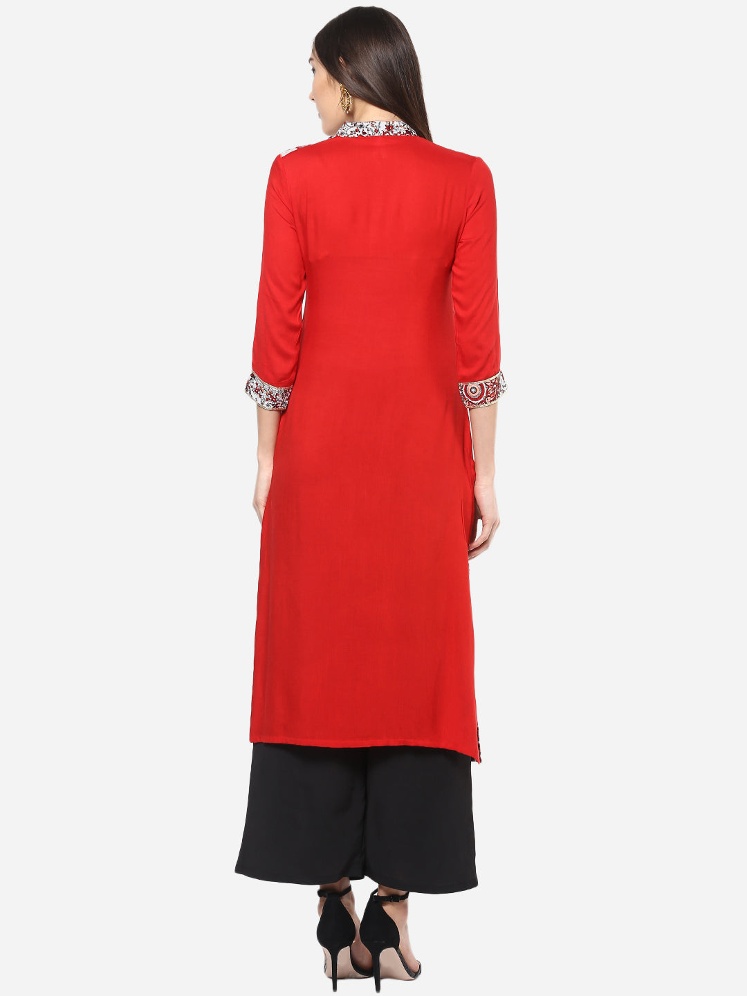 Women's Red and Black Rayon Kurti