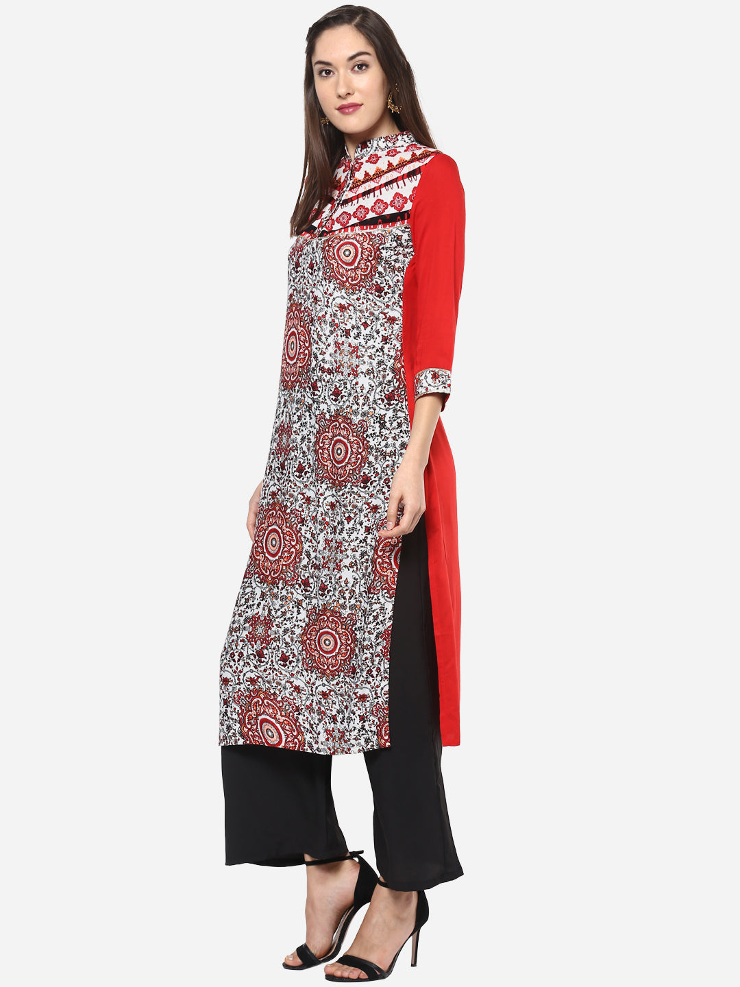 Women's Red and Black Rayon Kurti