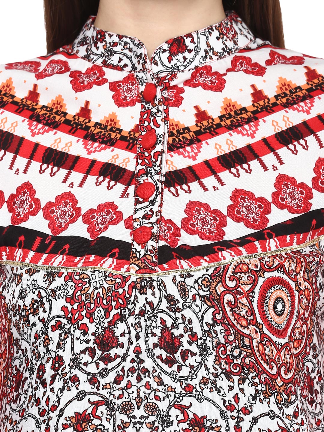 Women's Red and Black Rayon Kurti