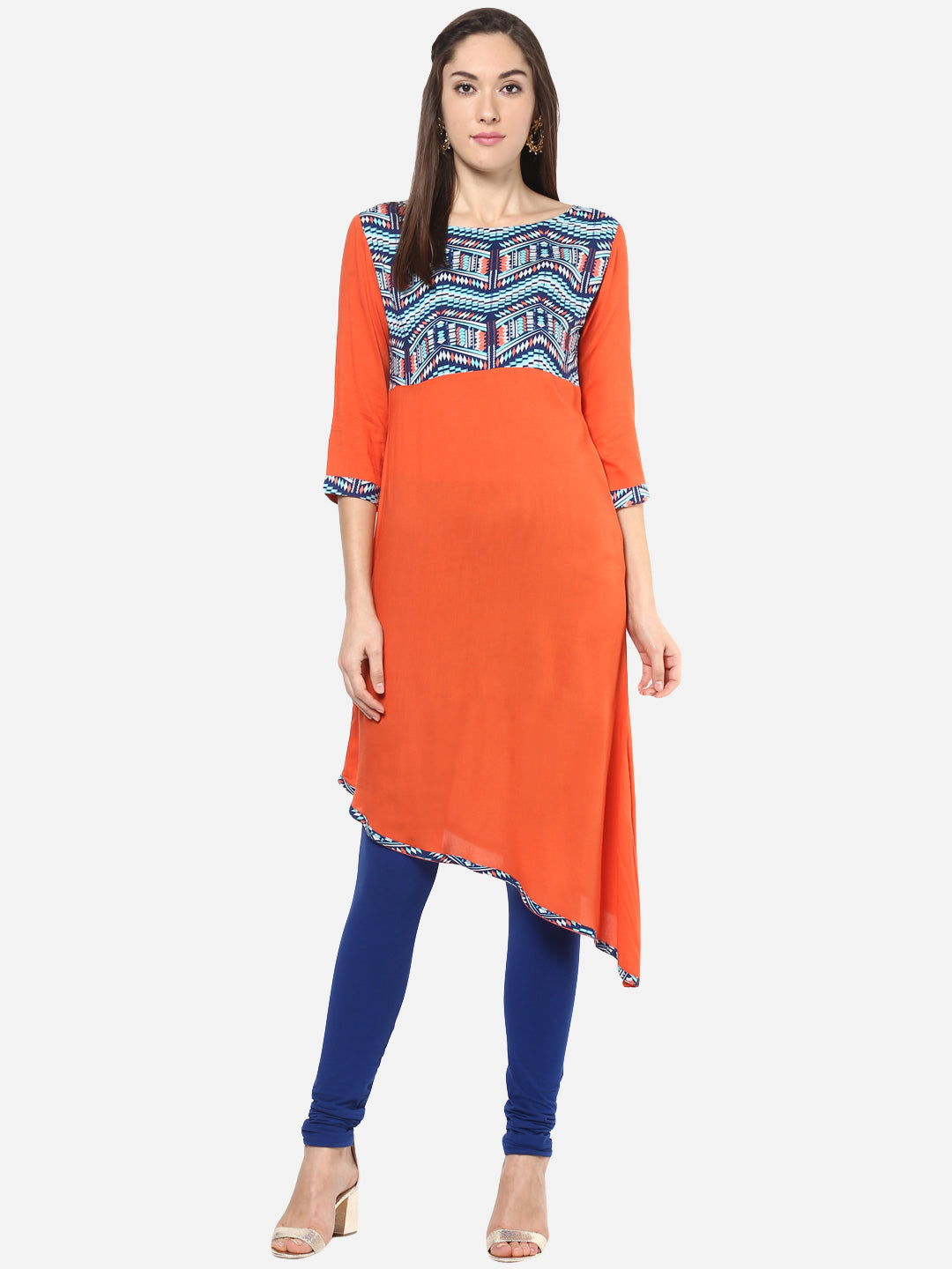 Women's Orange and Blue Asymmetric Kurti