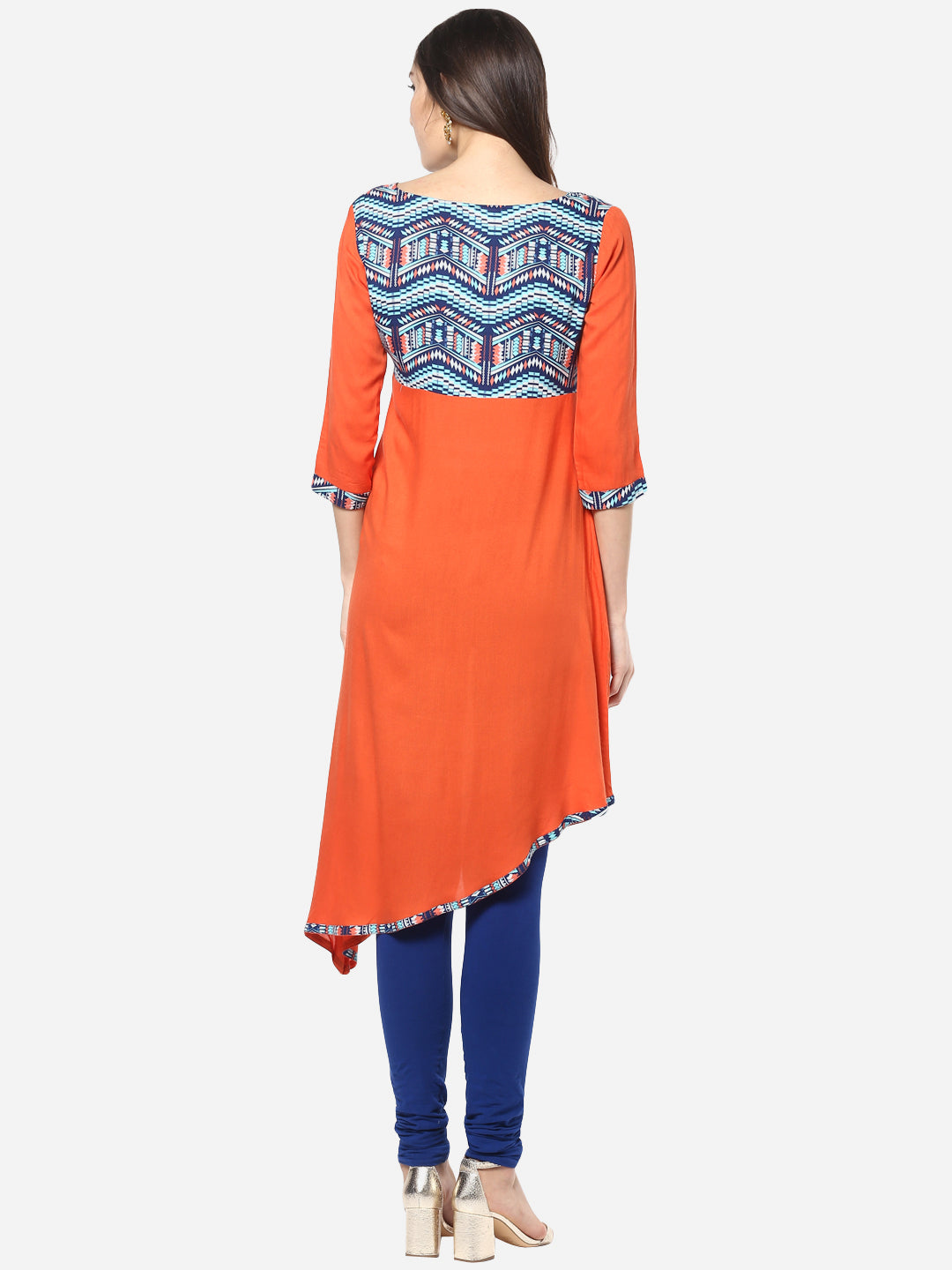 Women's Orange and Blue Asymmetric Kurti