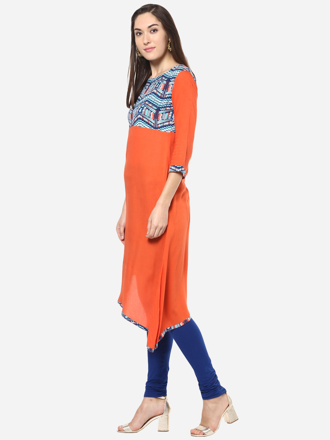 Women's Orange and Blue Asymmetric Kurti