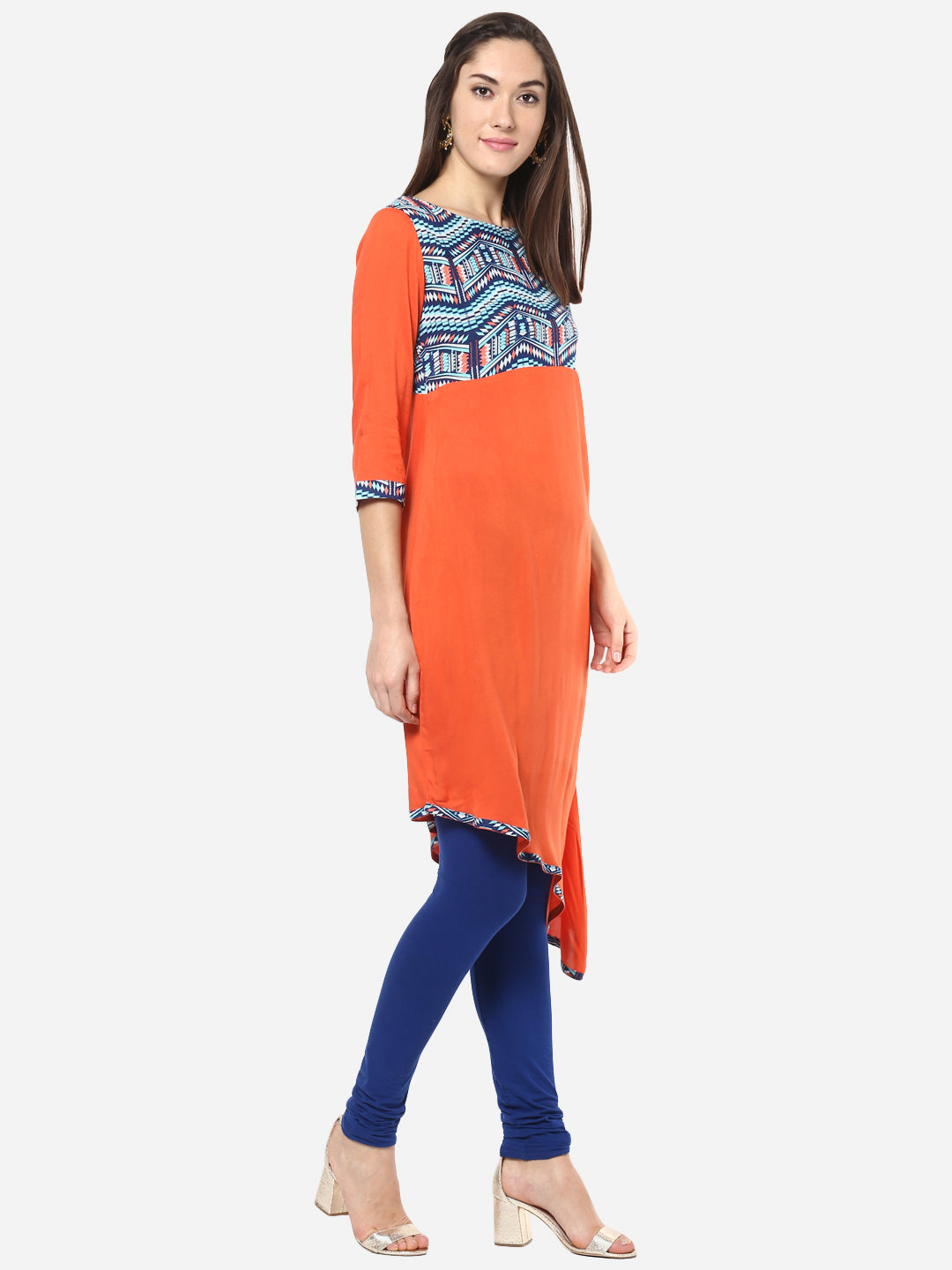Women's Orange and Blue Asymmetric Kurti