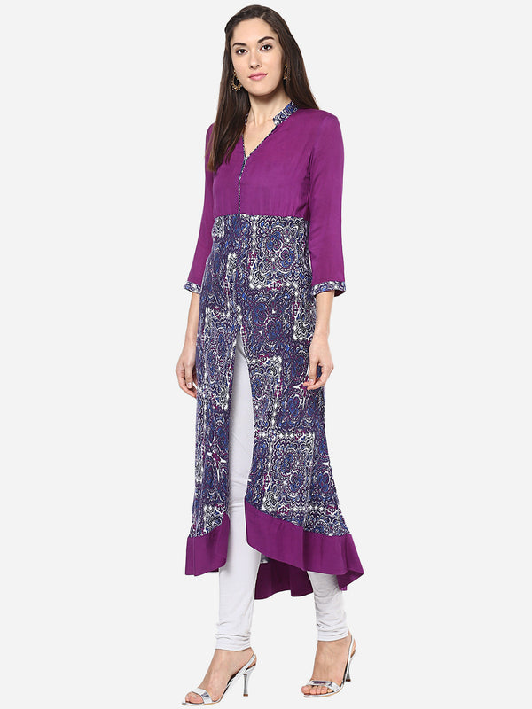 Women's Purple and Blue Asymmetric Kurti