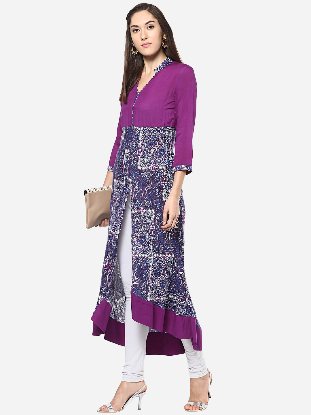 Women's Purple and Blue Asymmetric Kurti