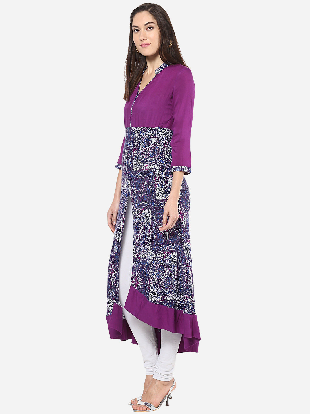 Women's Purple and Blue Asymmetric Kurti