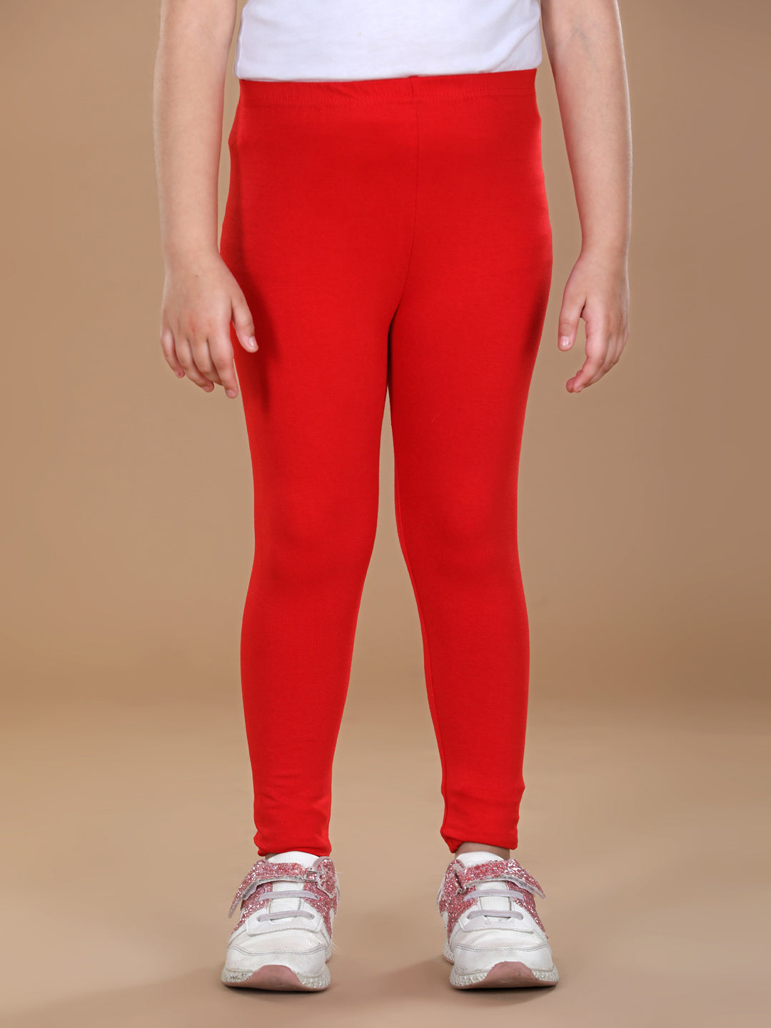 Girls Red Solid Legging