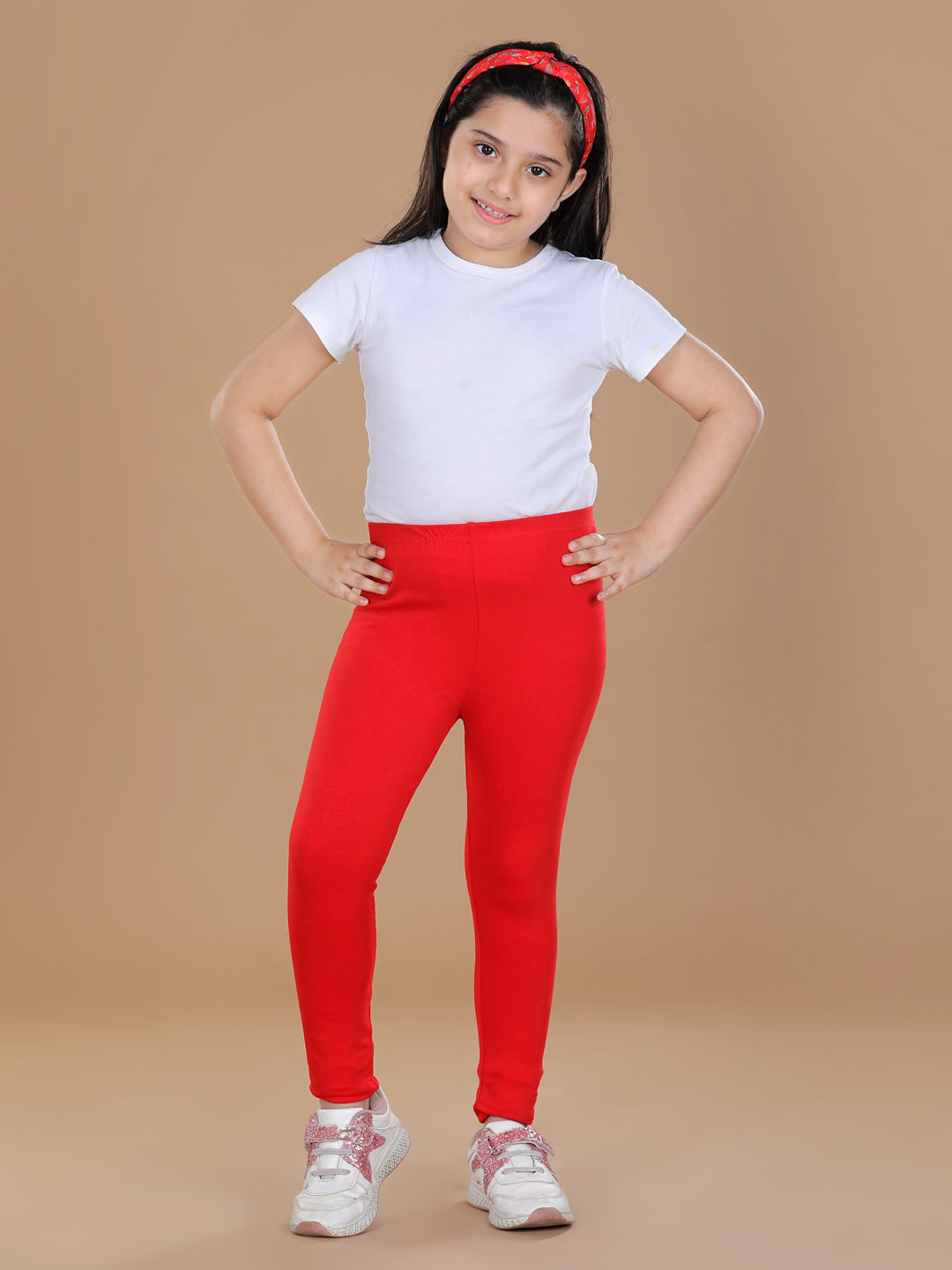 Girls Red Solid Legging