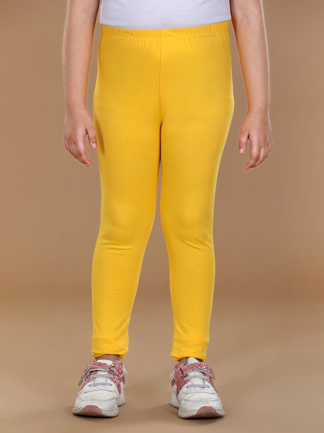 Girls Yellow Solid Legging