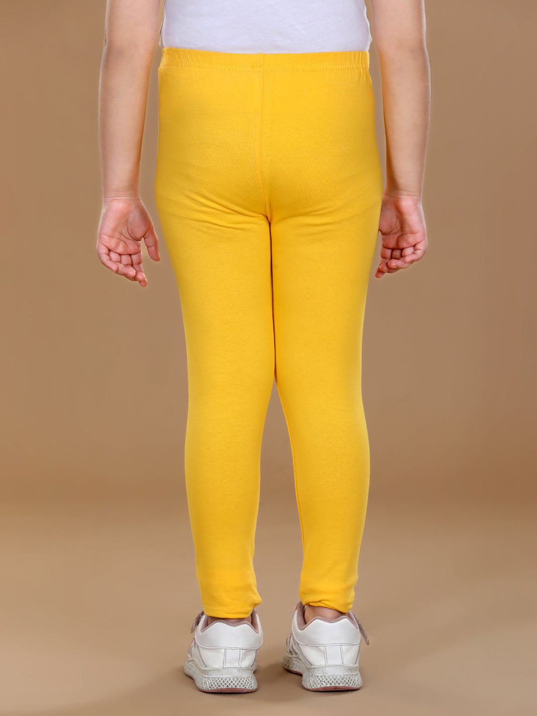 Girls Yellow Solid Legging