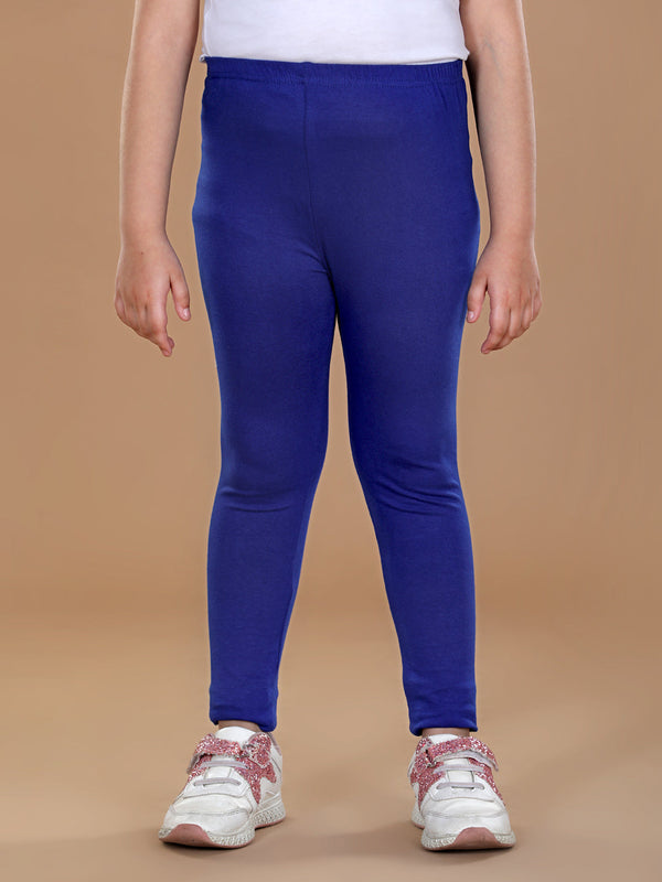 Girls Blue Solid Legging