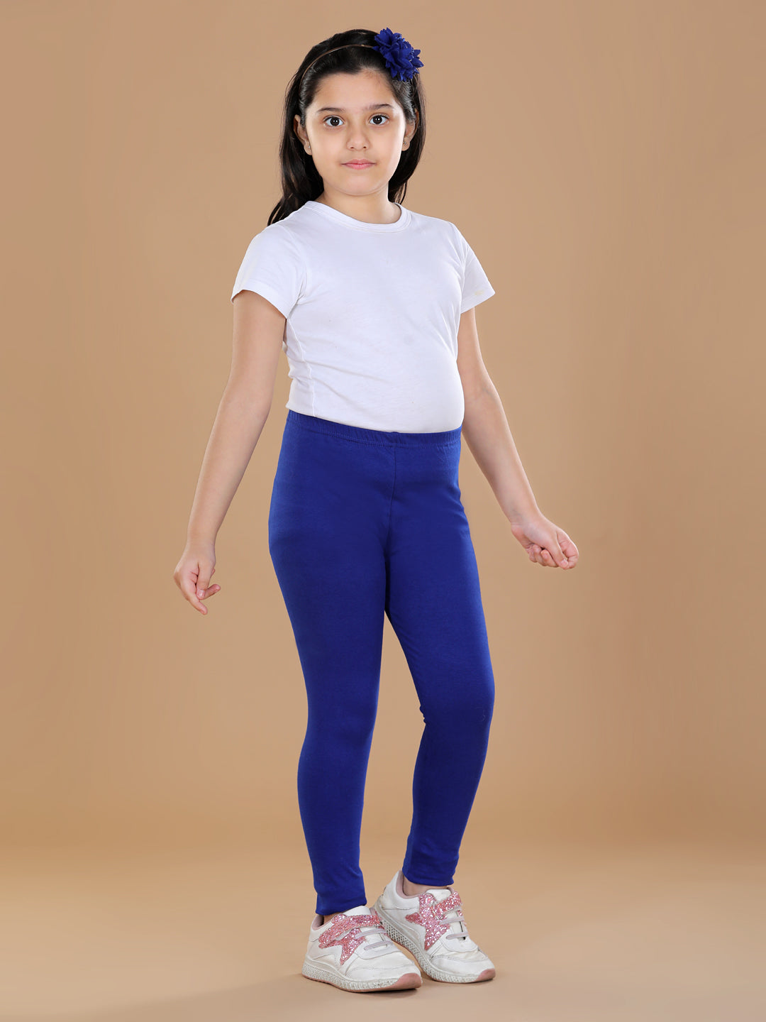 Girls Blue Solid Legging