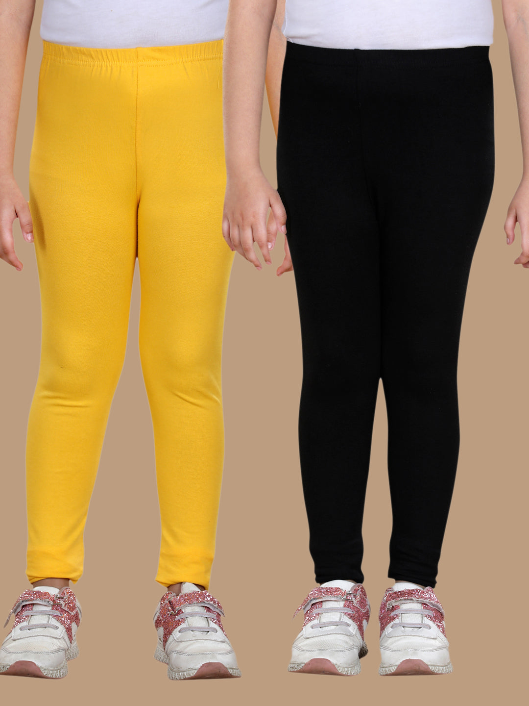 Girls Pack of 2 Solid Leggings- Yellow & Black