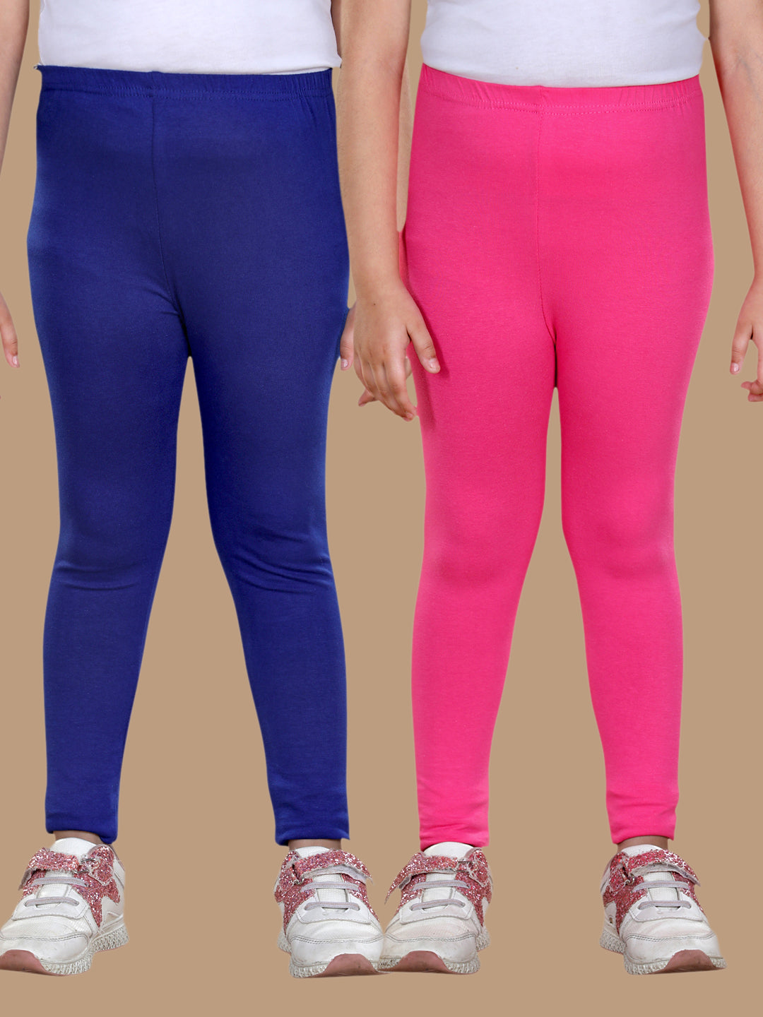 Girls Pack of 2 Solid Leggings- Blue & Pink