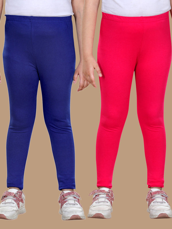 Girls Pack of 2 Solid Leggings- Blue & Fuchsia