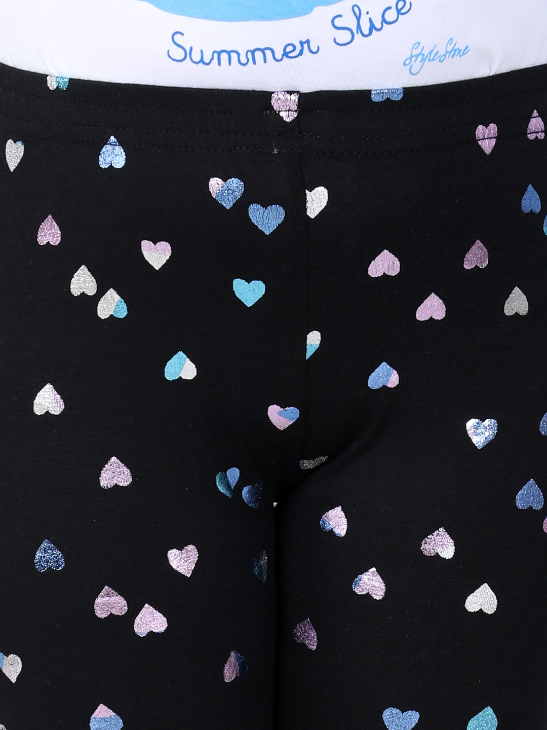 Girls Heart Foil Print Leggings- Black