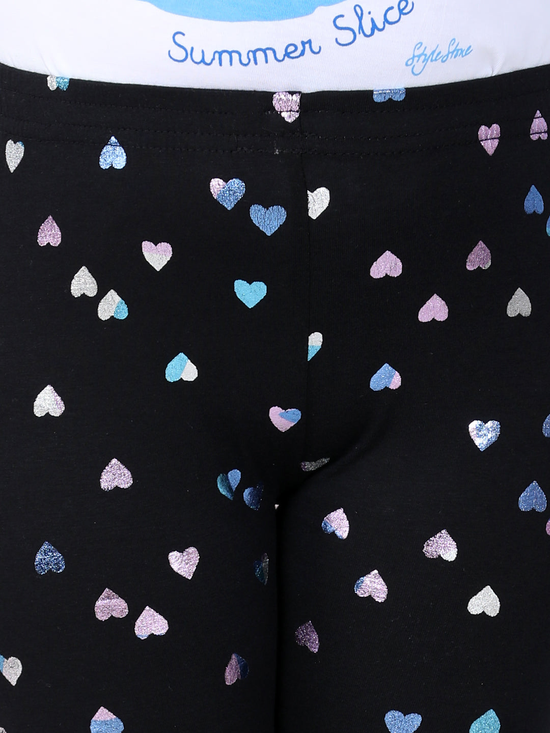 Girls Heart Foil Print Leggings- Black