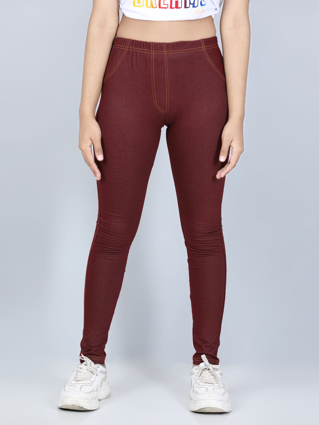 Girls Cotton Jeggings- Brown