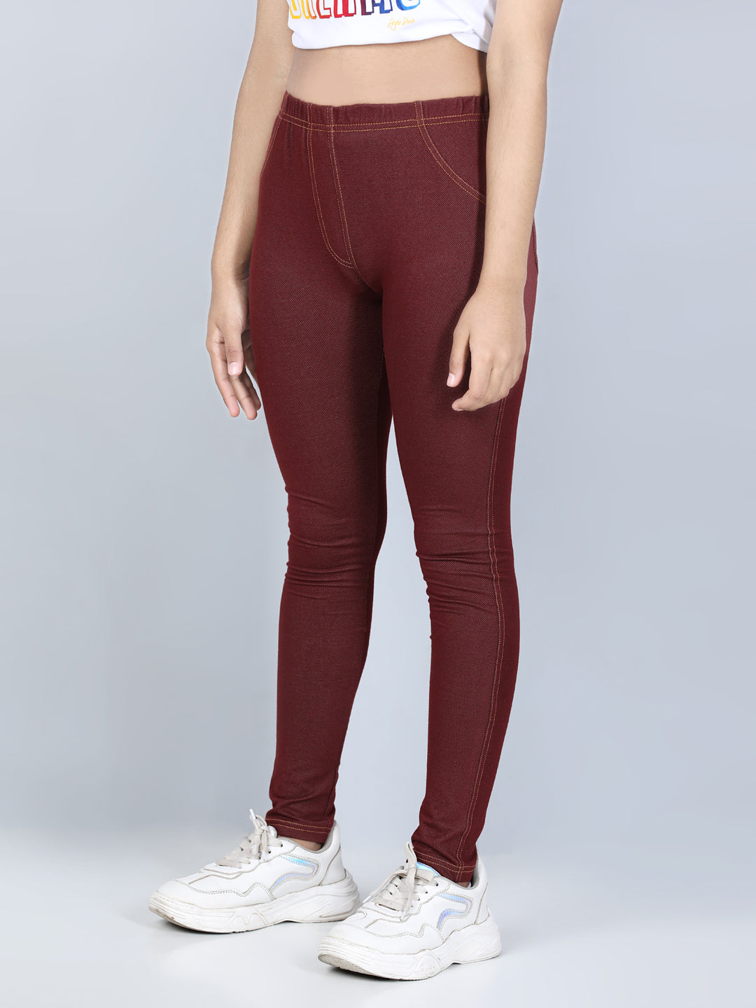 Girls Cotton Jeggings- Brown