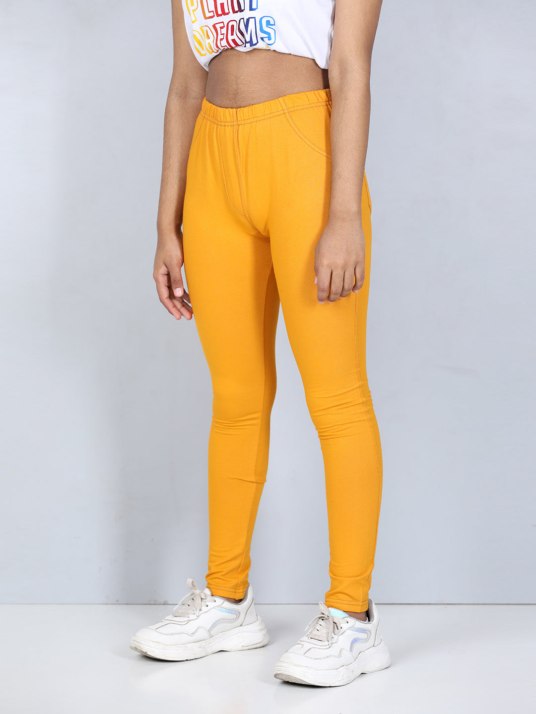 Girls Cotton Jeggings- Mustard