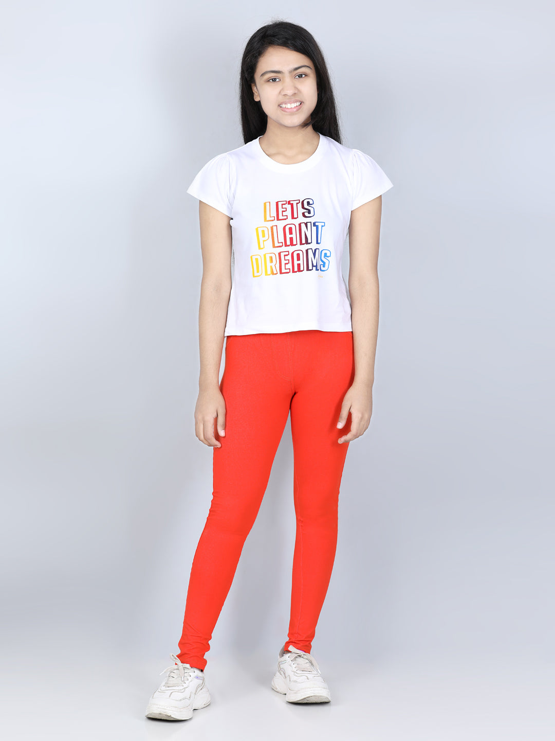 Girls Cotton Jeggings-Orange