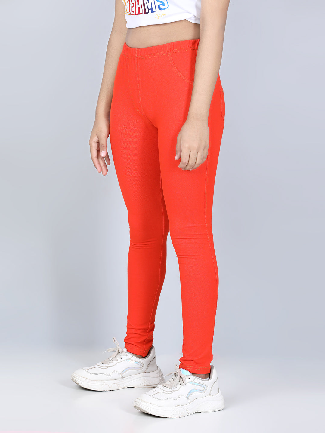 Girls Cotton Jeggings-Orange