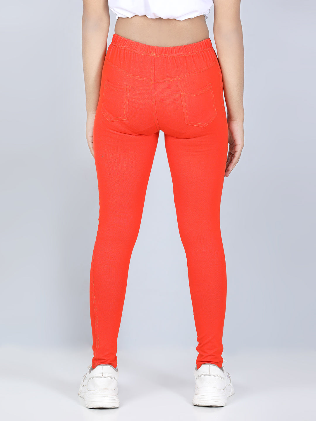 Girls Cotton Jeggings-Orange