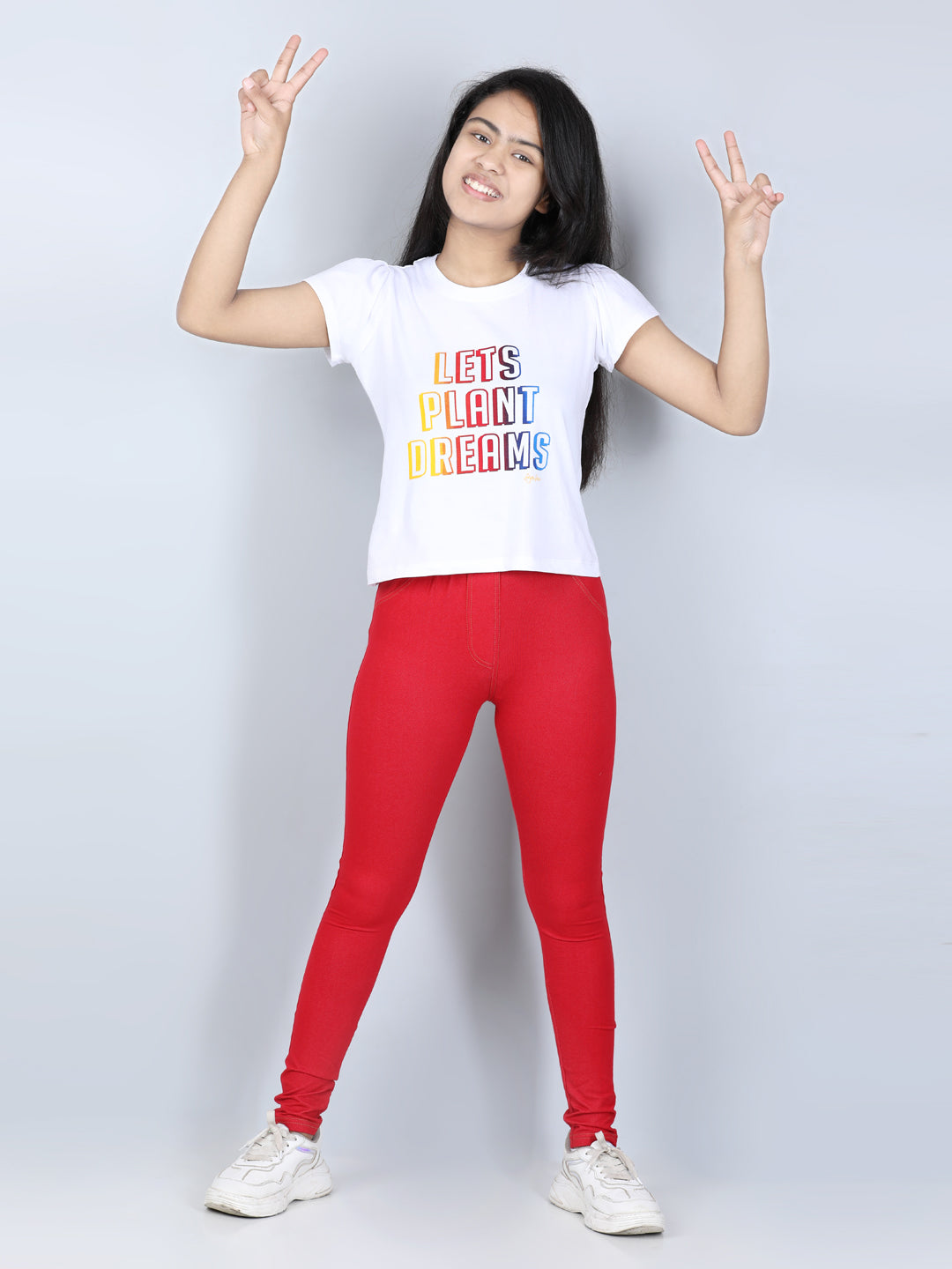 Girls Cotton Jeggings-Red