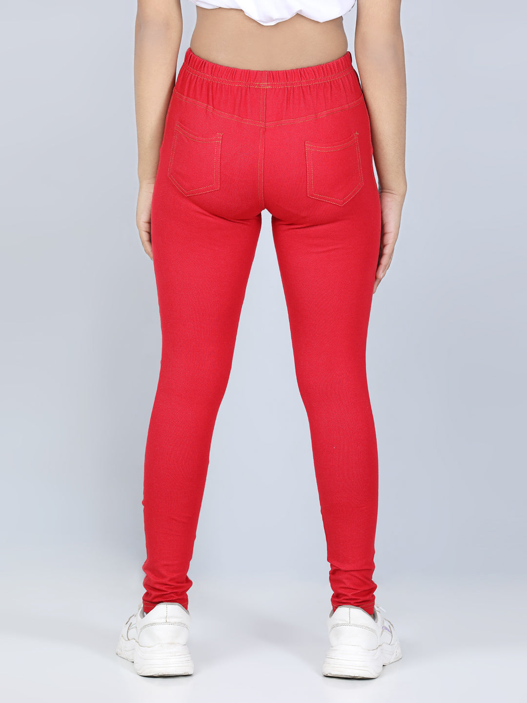 Girls Cotton Jeggings-Red