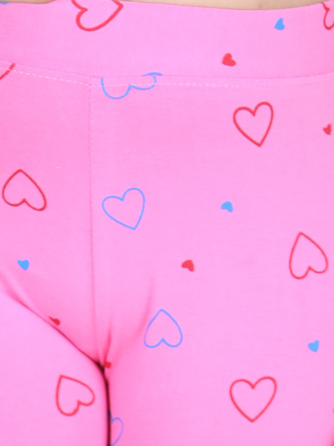 Girls Heart Printed Leggings with Flat Waistband- Pink